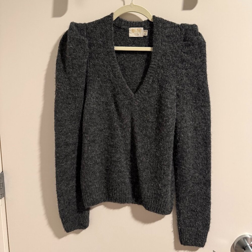 Nation Ltd Dark Gray Alpaca-Blend V-Neck Sweater